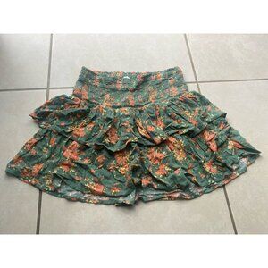 Aerie Women’s Green And Orange Floral Ruffle Tiered Mini Skirt Sz Small